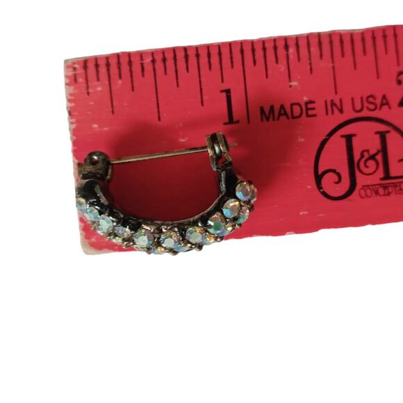 Vintage Crescent Moon Brooch Aurora Borealis Rhinestones Gold Tone VTG - Picture 7 of 14